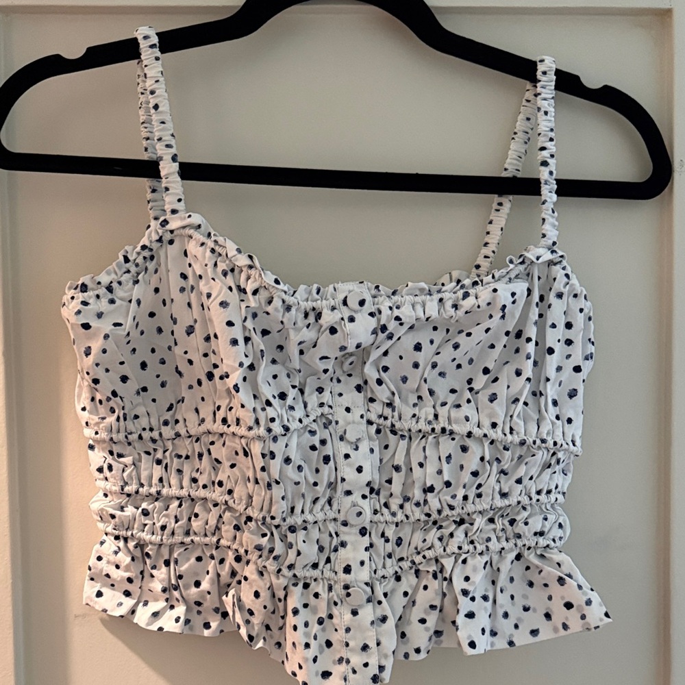 J. Crew White Polka Dot Smocked Camisole